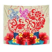 Hawaii Turtle Couple Hibiscus Valentine Pattern Tapestry - Romance Style - AH - Polynesian Pride