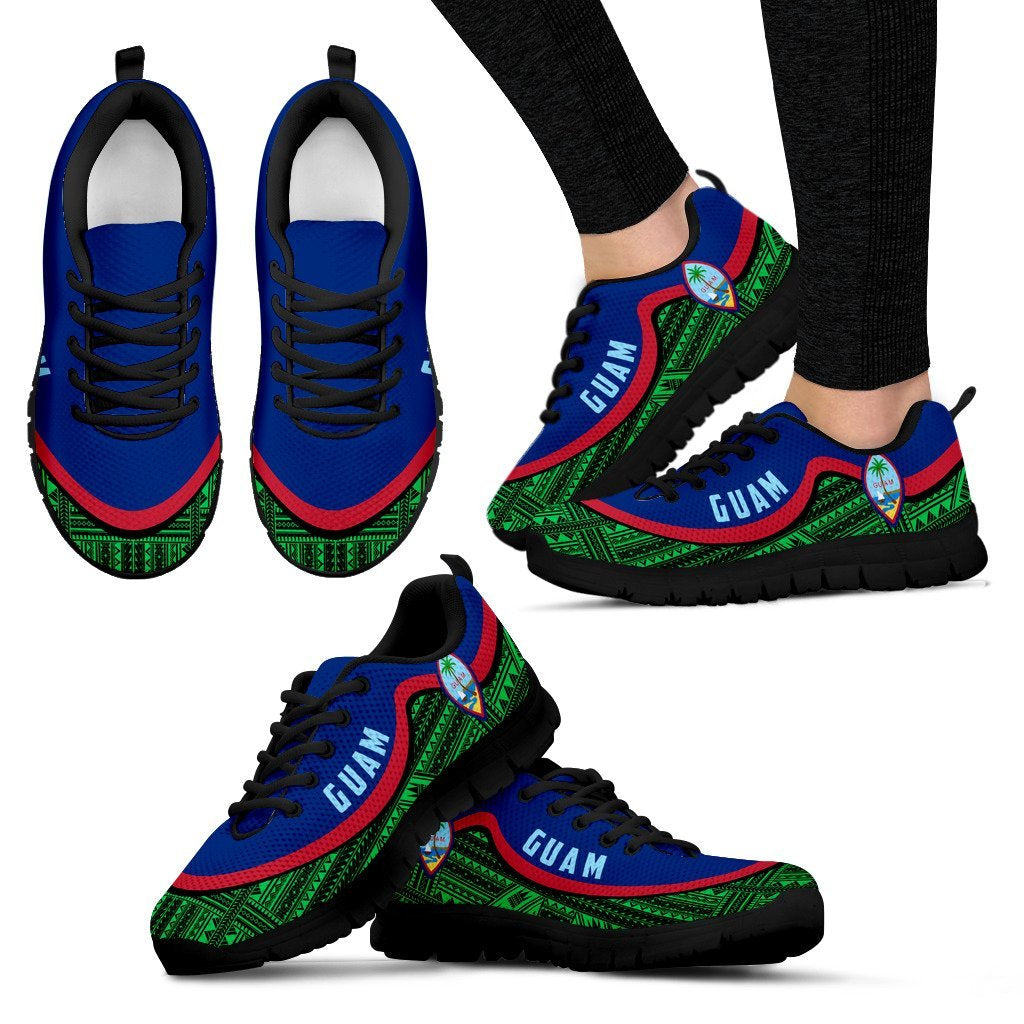 Guam Wave Sneakers - Polynesian Pattern Green Color Women's Sneakers - Black - Guam Black - Polynesian Pride