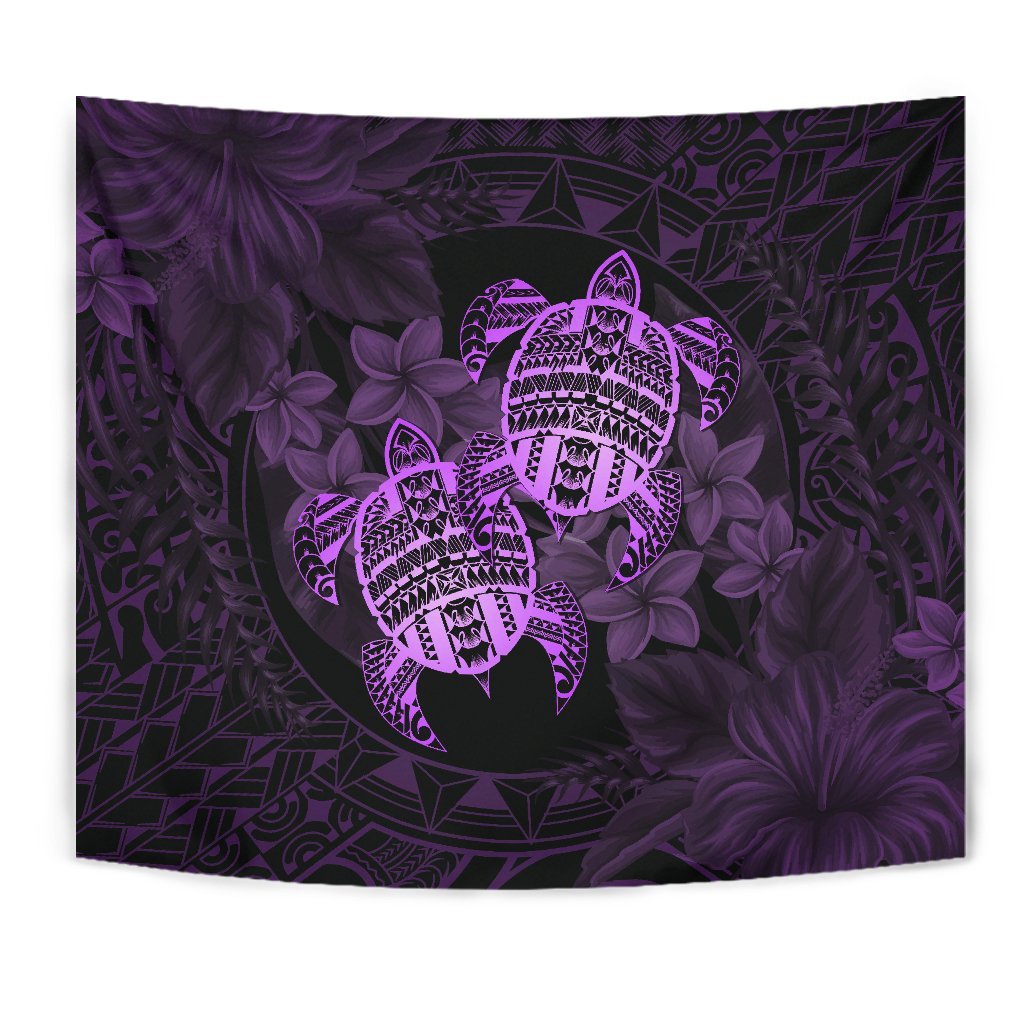 hawaiiTapestry - Turtle Strong Pattern Hibiscus Plumeria Violet AH - Polynesian Pride