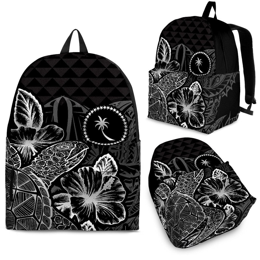 Chuuk Polynesian Backpack Turtle Hibiscus Black Black - Polynesian Pride