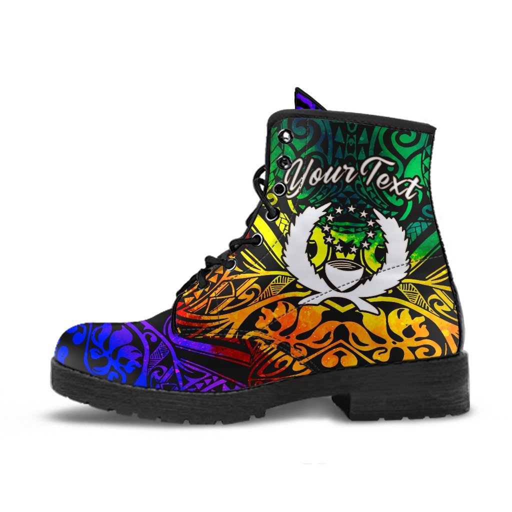 Pohnpei Custom Personalised Leather Boots - Rainbow Polynesian Pattern - Polynesian Pride