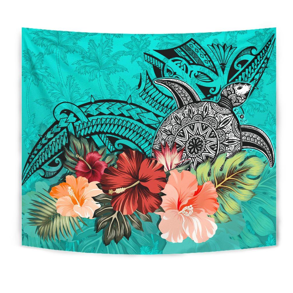 Turtle Polynesian Tapestry Hibiscus Polynesian Turquoise - Polynesian Pride