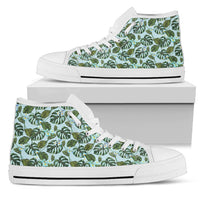 Hawaiian Shoes - Tropical Flowers Monstera Leaf High Top Shoes Womens High Top White - Polynesian Pride
