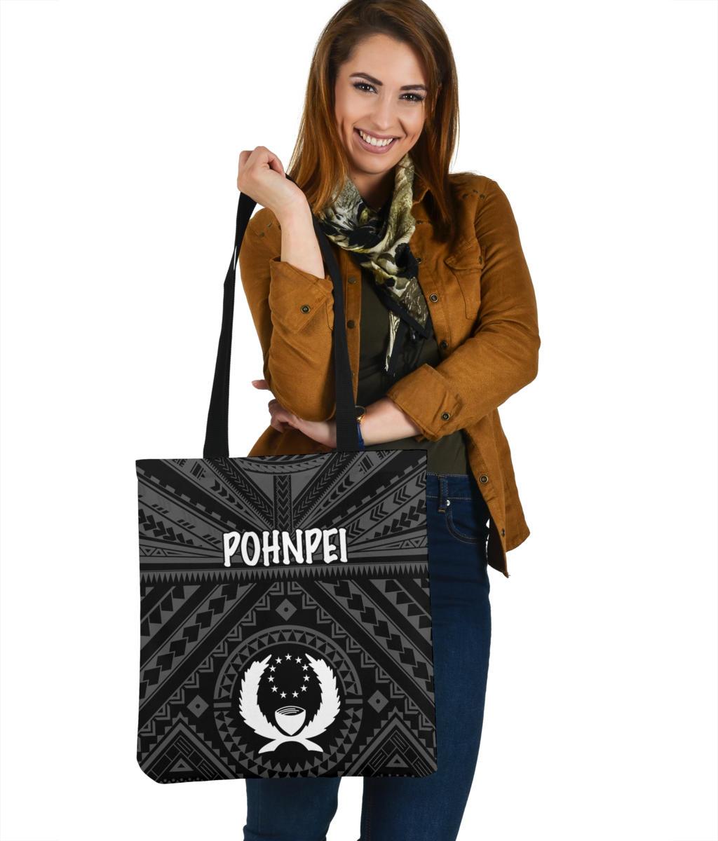 Pohnpei Tote Bags - Pohnpei Seal With Polynesian Tattoo Style ( Black) Tote Bag One Size Black - Polynesian Pride