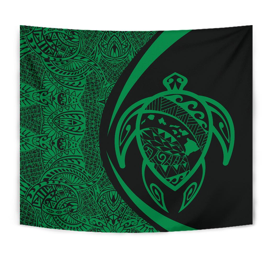 Hawaii Turtle Map Polynesian Tapestry - Green - Circle Style - Polynesian Pride