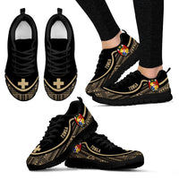Tonga Wave Sneakers - Polynesian Pattern Gold Color Women's Sneakers - Black - Tonga Black - Polynesian Pride