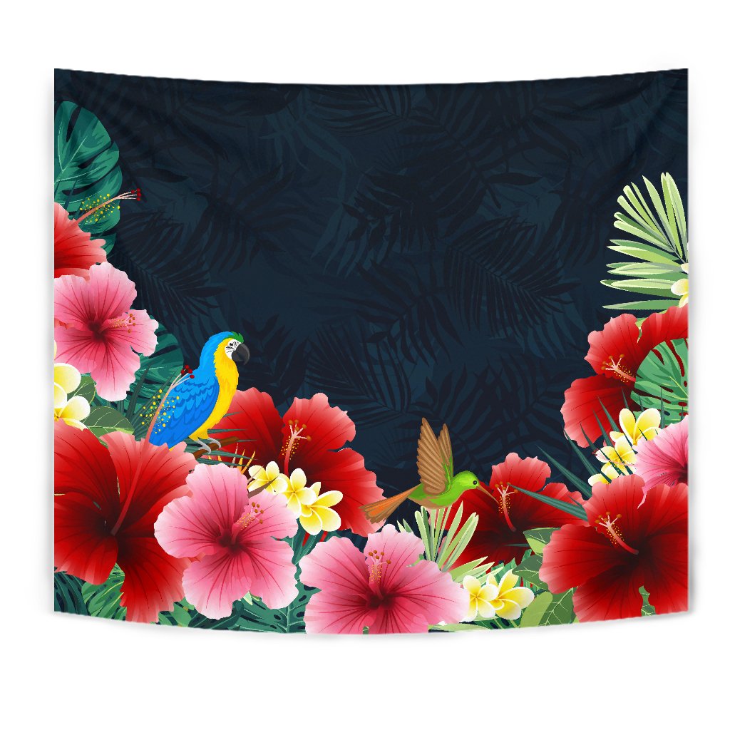Forest Hibiscus Tapestry Wall Tapestry Black - Polynesian Pride
