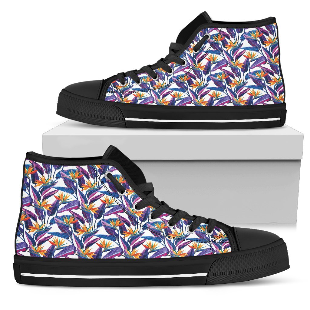 Hawaiian Shoes - Tropical Strelitzia High Top Shoes Womens High Top Black - Polynesian Pride