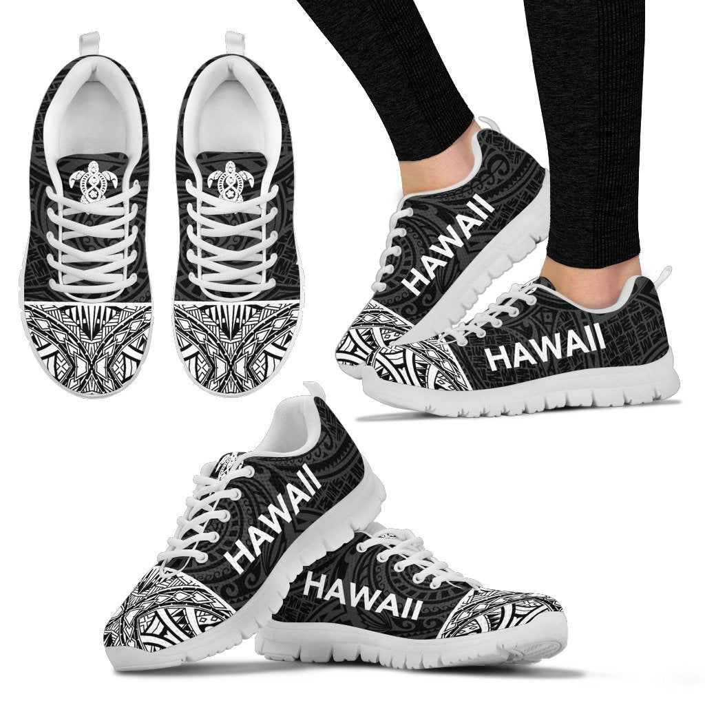 Hawaii Sneakers - Hawaii Turtle Polynesian Tattoo Black White - Polynesian Pride