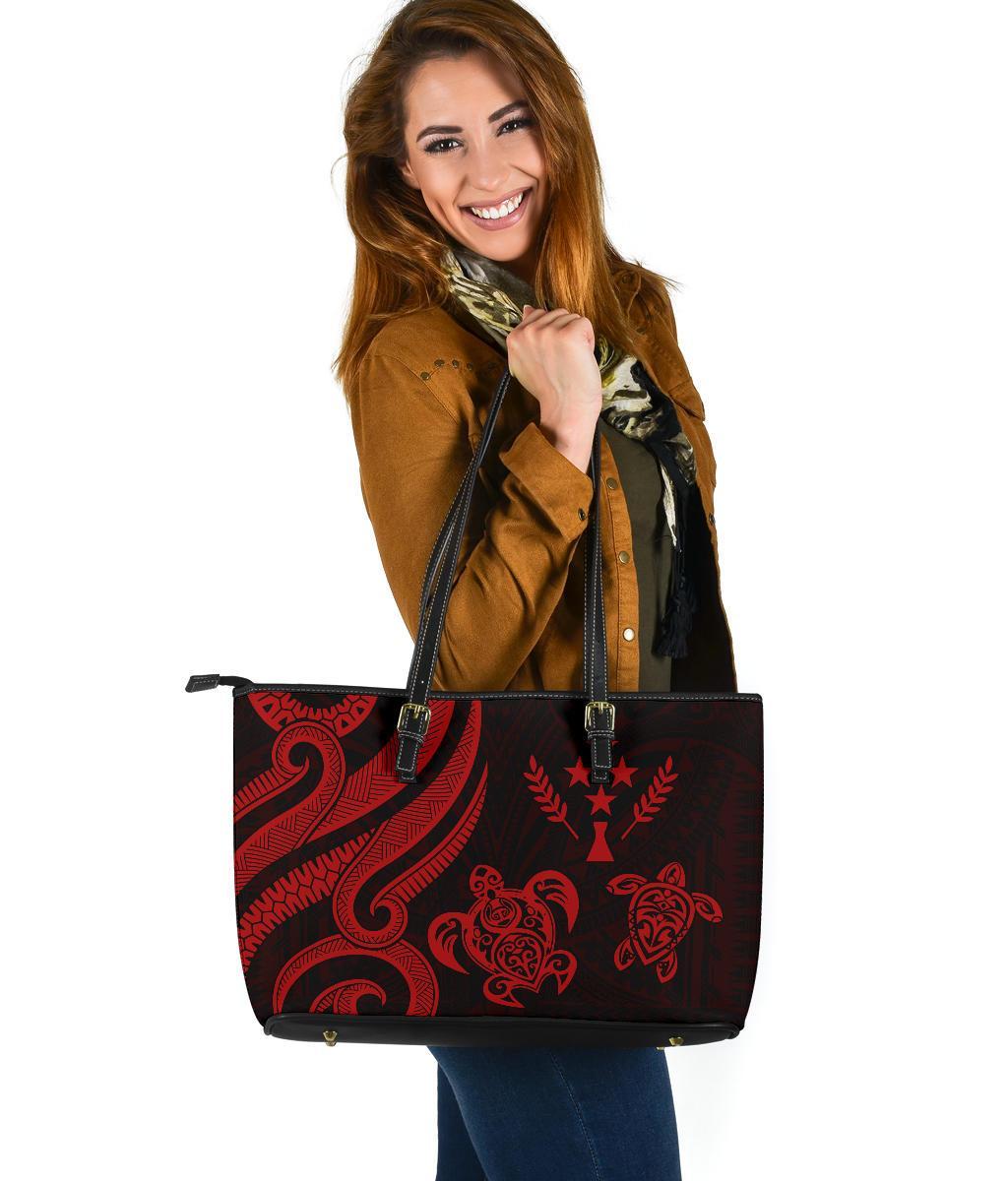 Kosrae Micronesian Large Leather Tote Bag - Red Tentacle Turtle Red - Polynesian Pride