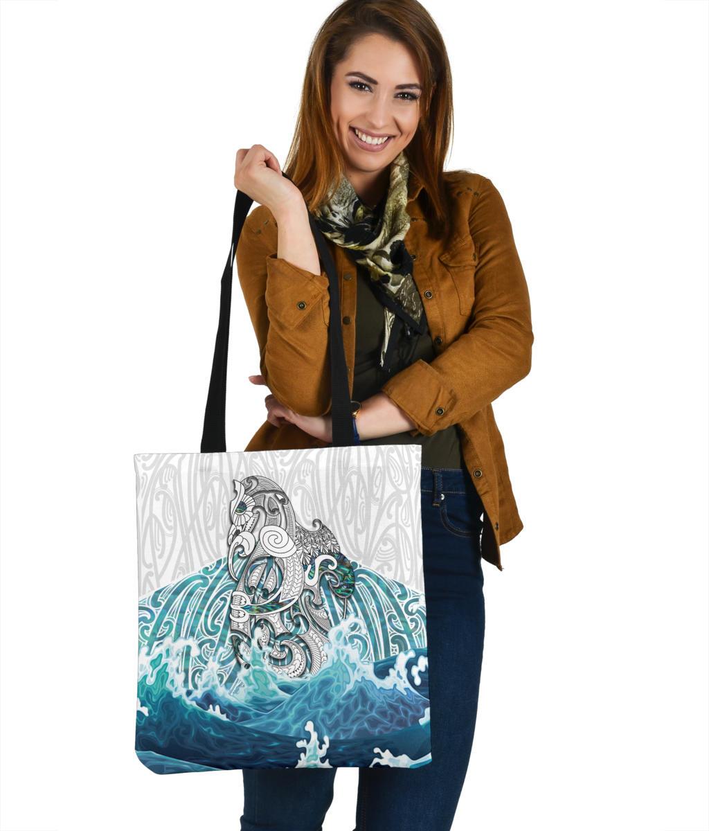 Maori Manaia The Blue Sea Tote Bag, White Tote Bag One Size White - Polynesian Pride