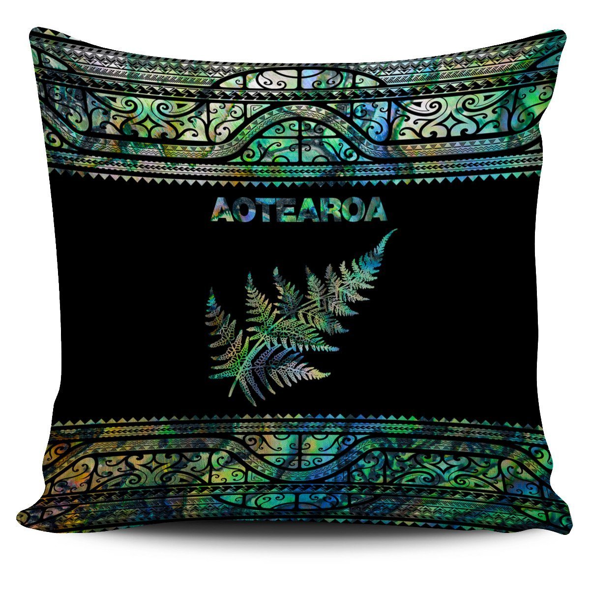 Aotearoa Maori Silver Fern Pillow Cover Paua Shell - Polynesian Pride