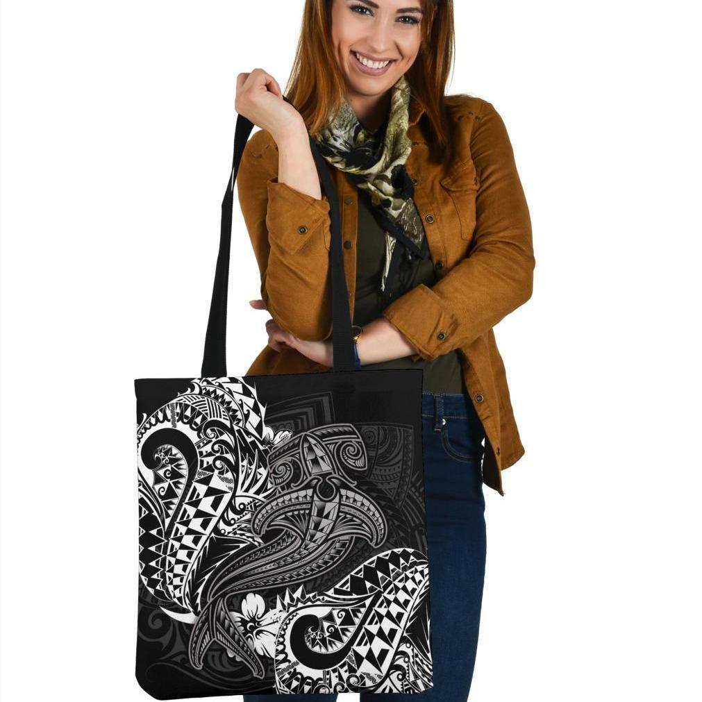 Polynesian Tote Bags - White Shark Polynesian Tattoo Tote Bag One Size White - Polynesian Pride