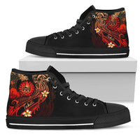 Tahiti Polynesian High Top Shoes - Plumeria Flowers And Waves Unisex Black - Polynesian Pride