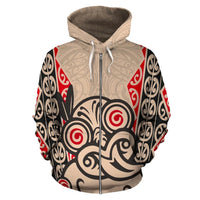 Hei Tiki With Maori Pattern Zip Hoodie Unisex Beige - Polynesian Pride