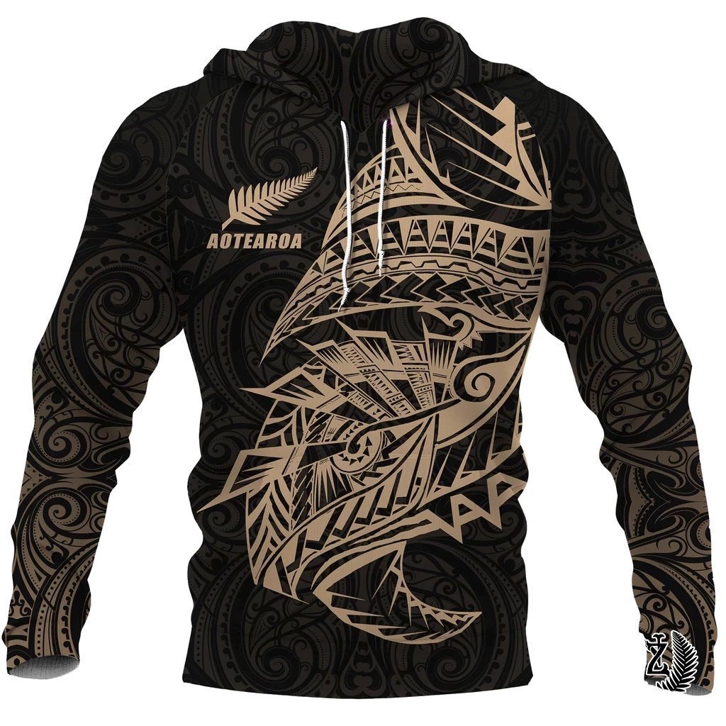 New Zealand Hoodie, Maori Tattoo Pullover Hoodie Polynesian Style Gold Unisex Gold - Polynesian Pride