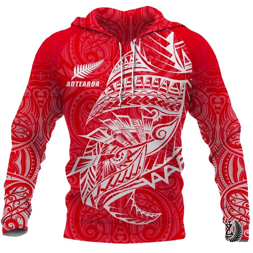 New Zealand Hoodie, Maori Tattoo Pullover Hoodie Polynesian Style Red Unisex Red - Polynesian Pride