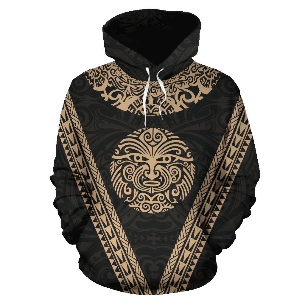 Maori Moko Tattoo Hoodie Golden Unisex Gold - Polynesian Pride