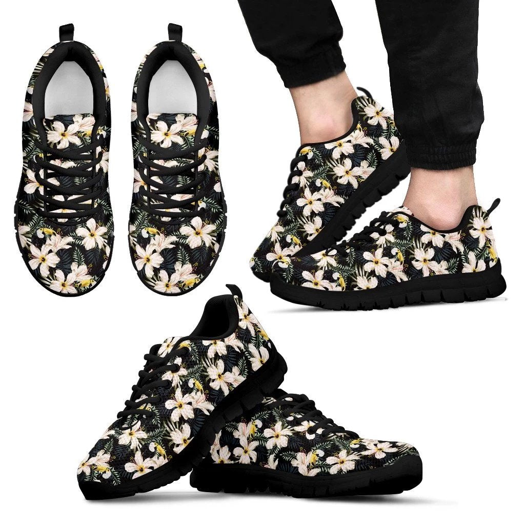 Hawaii Tropical Toucans Hibiscus Palm Leaves Sneakers Men's Sneakers Black - Polynesian Pride