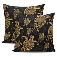 Turtle Pattern Golden Pillow Covers One Size Zippered Pillow Cases 18"x 18" (Twin Sides) (Set of 2) Black - Polynesian Pride