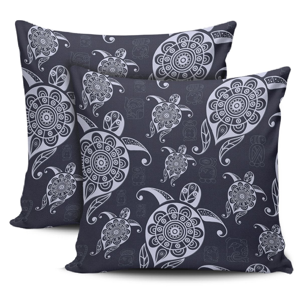Turtle Pattern Wonderfull Pillow Covers One Size Zippered Pillow Cases 18"x 18" (Twin Sides) (Set of 2) Black - Polynesian Pride