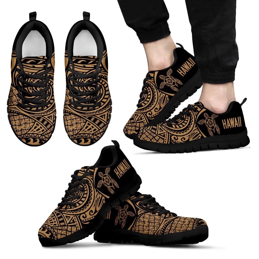 Hawaii Turtle Polynesian Sneakers - Circle Style - Golden Men's Sneakers Black - Polynesian Pride