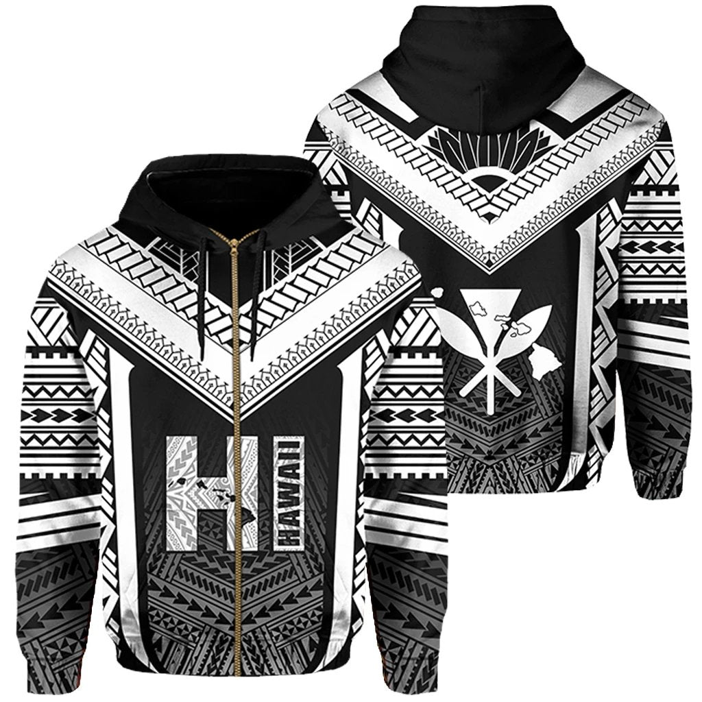 Hawaiian Kanaka Polynesian Zip up Hoodie Active White Unisex White - Polynesian Pride
