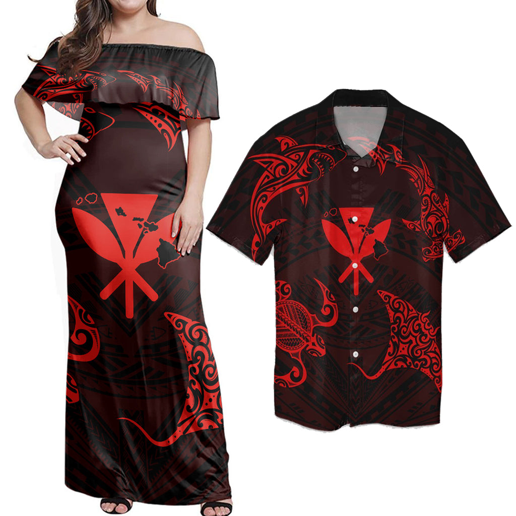 Matching Dress and Hawaiian Shirt Polynesian Turtle Hammerhead Shark Ray Kanaka Hawaii Circle Red RLT14 - Polynesian Pride