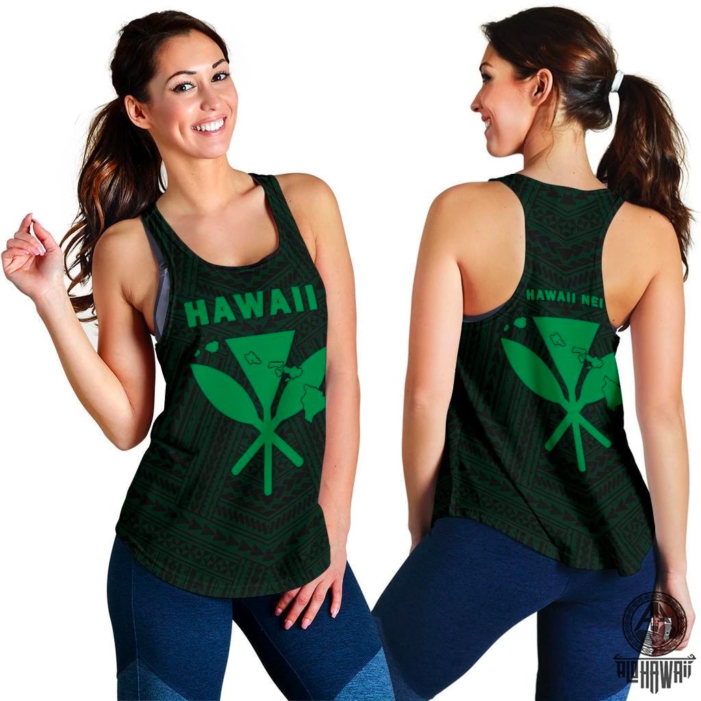 Hawaii Kanaka Polynesian Women's Racerback Tank Green Green - Polynesian Pride