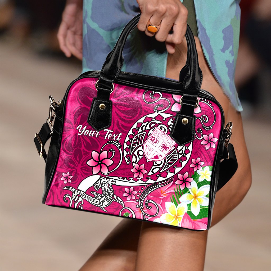 Fiji Custom Personalised Shoulder Handbag - Turtle Plumeria (Pink) - Polynesian Pride