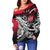 Kosrae Women's Off Shoulder Sweaters - Tribal Jungle Pattern Red Color - Polynesian Pride