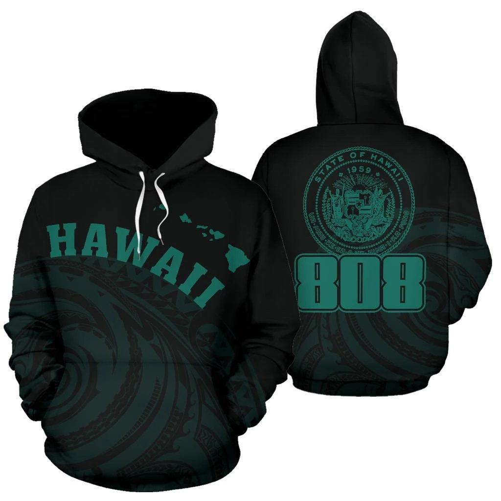 Hawaii Polynesia Hoodie Celadon Tatau Style Unisex White - Polynesian Pride