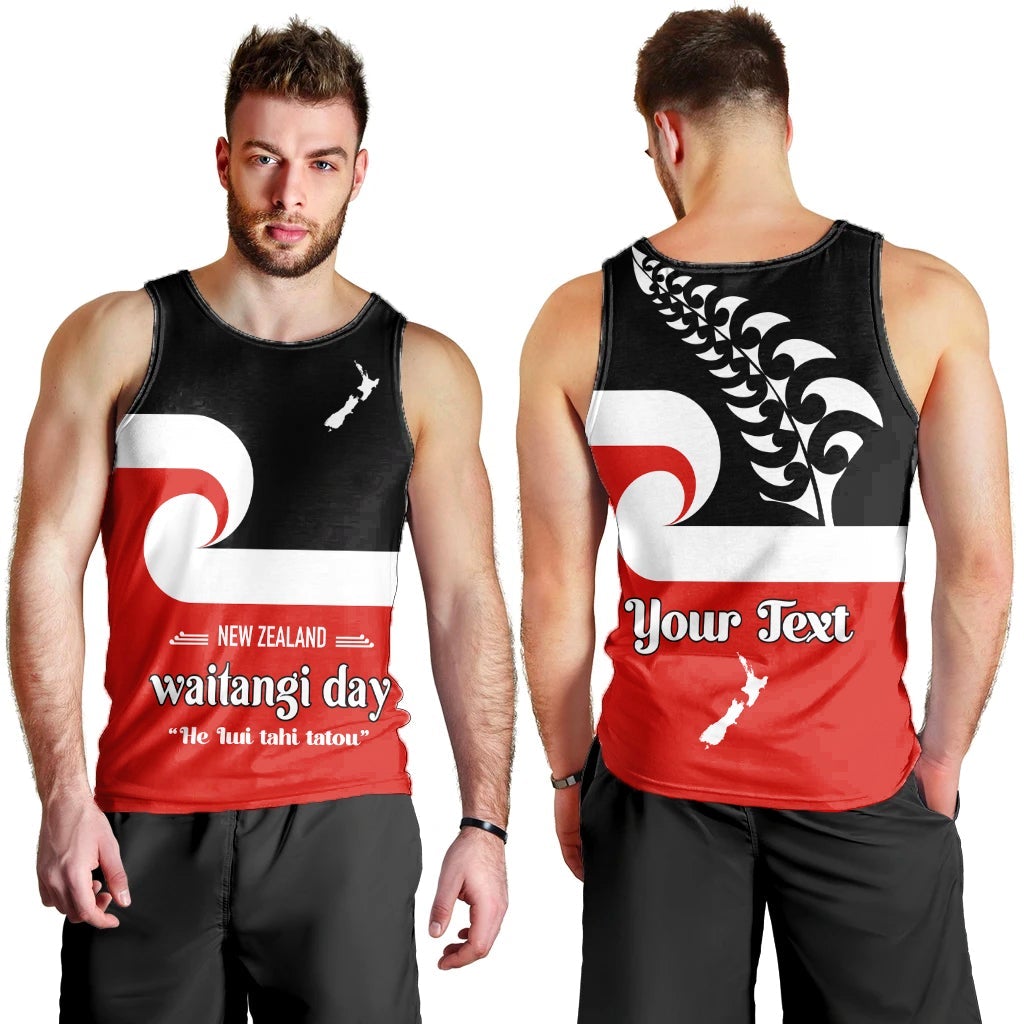 (Custom Personalised) Waitangi Day Men Tank Top Maori Fern and Tino Rangatiratanga Flag LT13 Men Black - Polynesian Pride