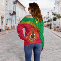 (Custom Personalised) Vanuatu Off Shoulder Sweater Pattern Sand Drawing LT13 - Polynesian Pride