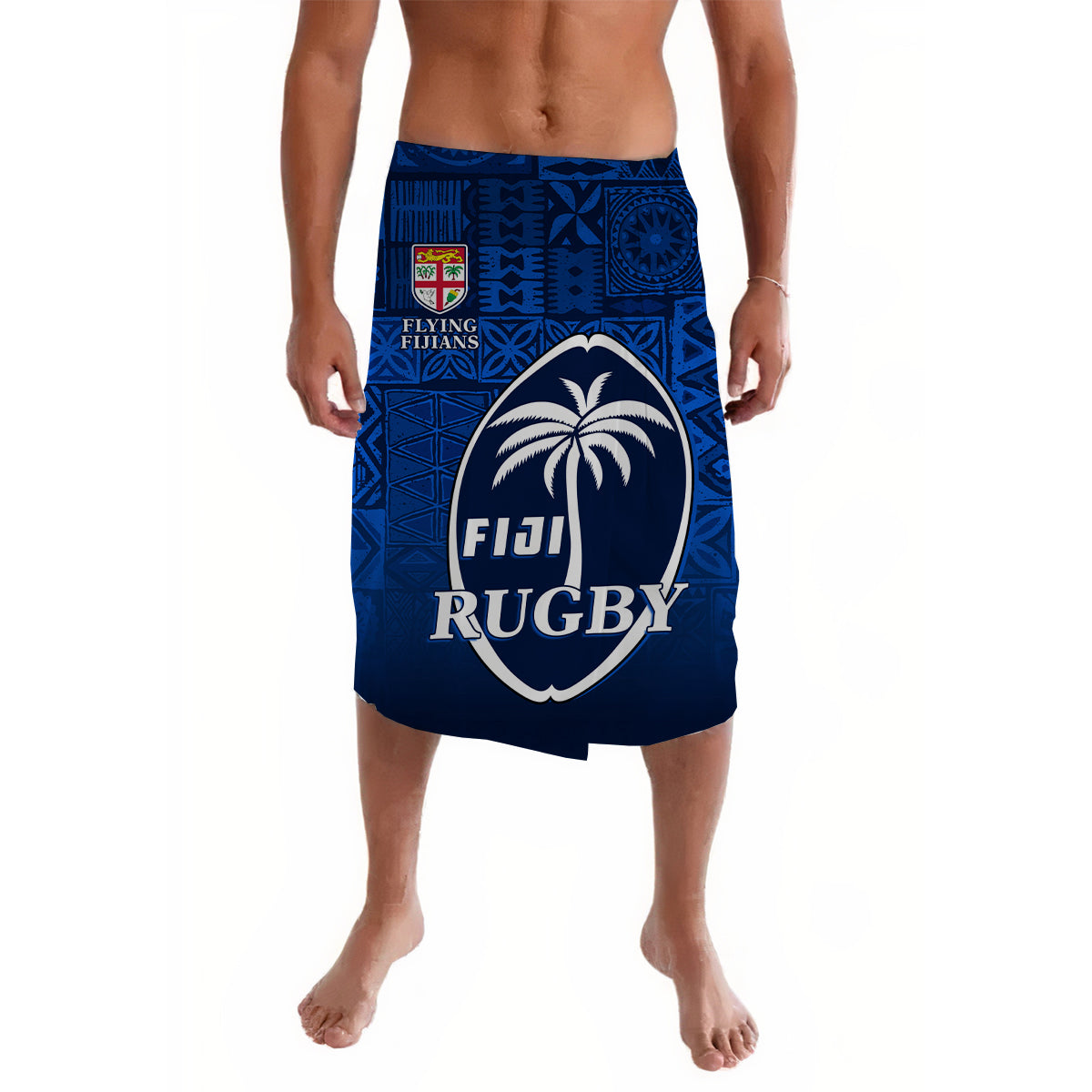 Fiji Rugby Lavalava Flying Fijians Blue Tapa Pattern LT13 Blue - Polynesian Pride