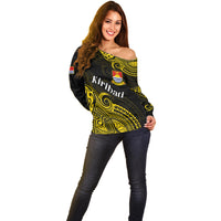 (Custom Personalised) Ribaberiki Kiribati Coat Of Arms Mix Yellow Polynesian Off Shoulder Sweater LT14 - Polynesian Pride