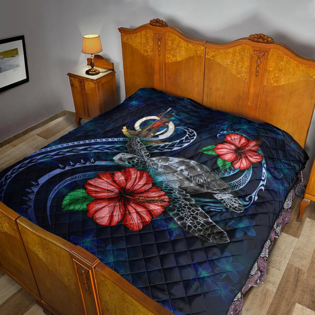Vanuatu Polynesian Premium Quilt - Blue Turtle Hibiscus - Polynesian Pride