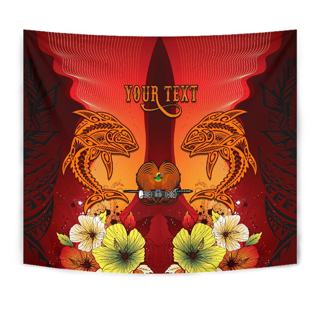 Papua New Guinea Custom Personalised Tapestries - Tribal Tuna Fish Wall Tapestry Orange - Polynesian Pride