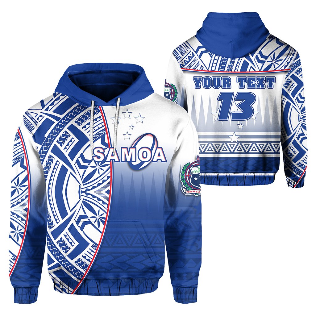 Custom Manu Samoa Rugby Hoodie Impressive Version Custom Text and Number Unisex Blue - Polynesian Pride