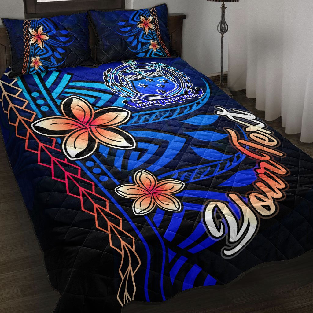 Samoa Quilt Bed Set - Vintage Tribal Mountain Blue - Polynesian Pride