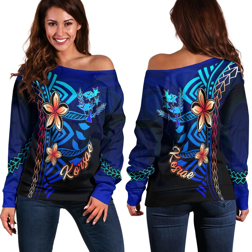 Kosrae Women's Off Shoulder Sweater - Vintage Tribal Mountain Blue - Polynesian Pride