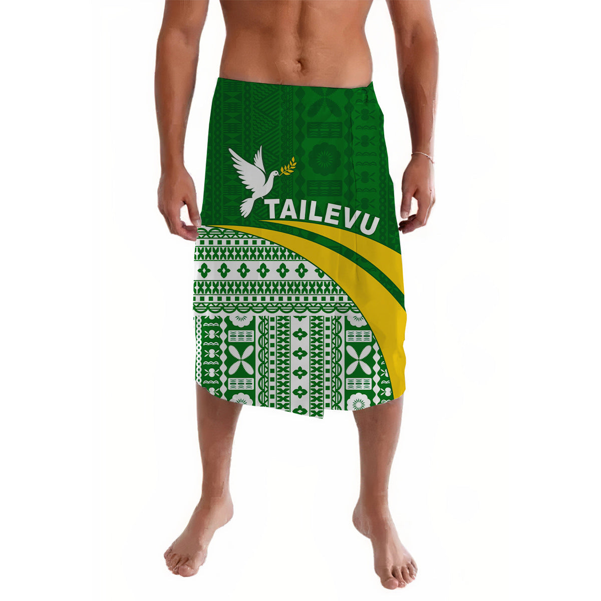 Tailevu Rugby Lavalava Fiji Rugby Tapa Pattern Green LT13 Green - Polynesian Pride