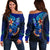 Vanuatu Women's Off Shoulder Sweater - Vintage Tribal Mountain Blue - Polynesian Pride