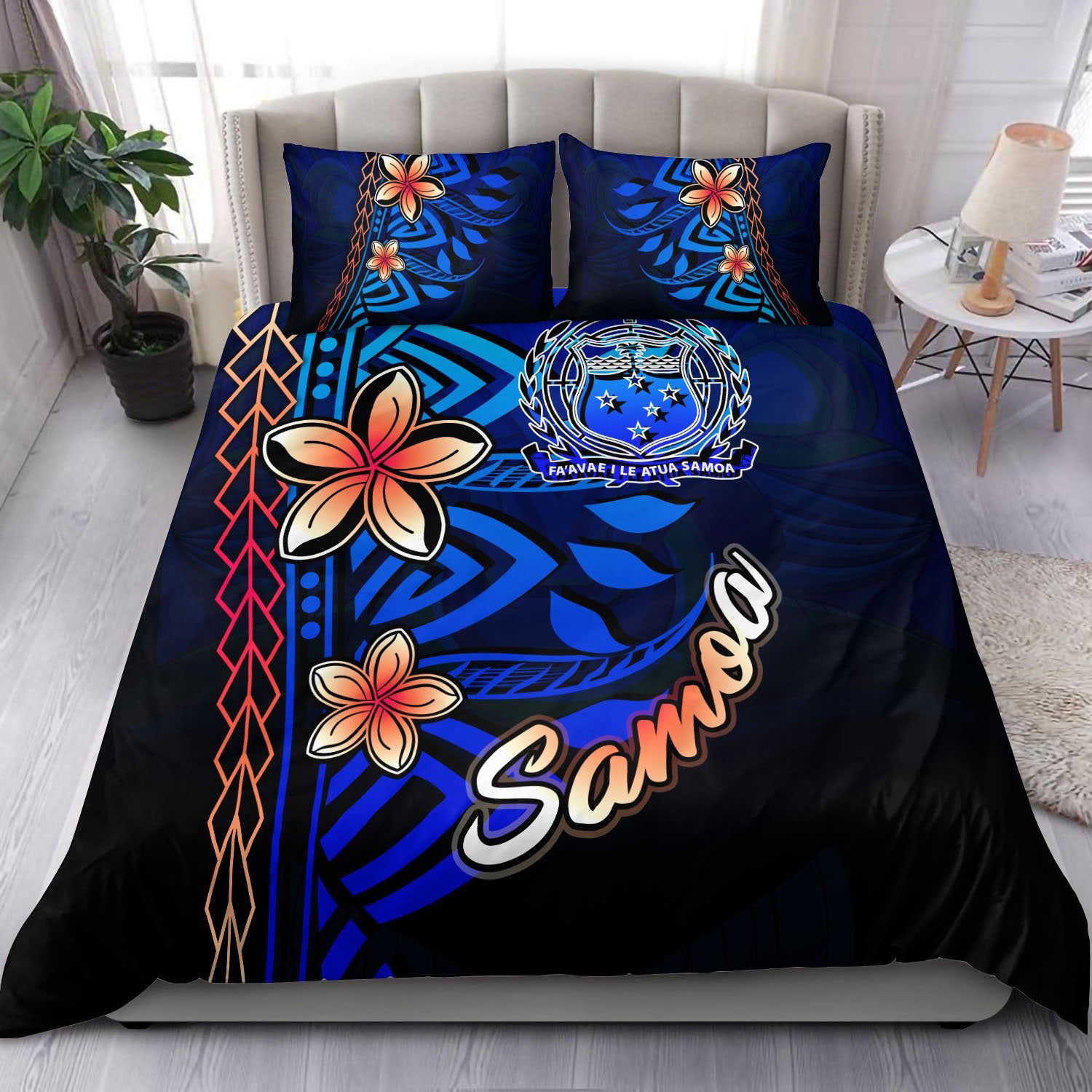 Samoa Bedding Set - Vintage Tribal Mountain Blue - Polynesian Pride