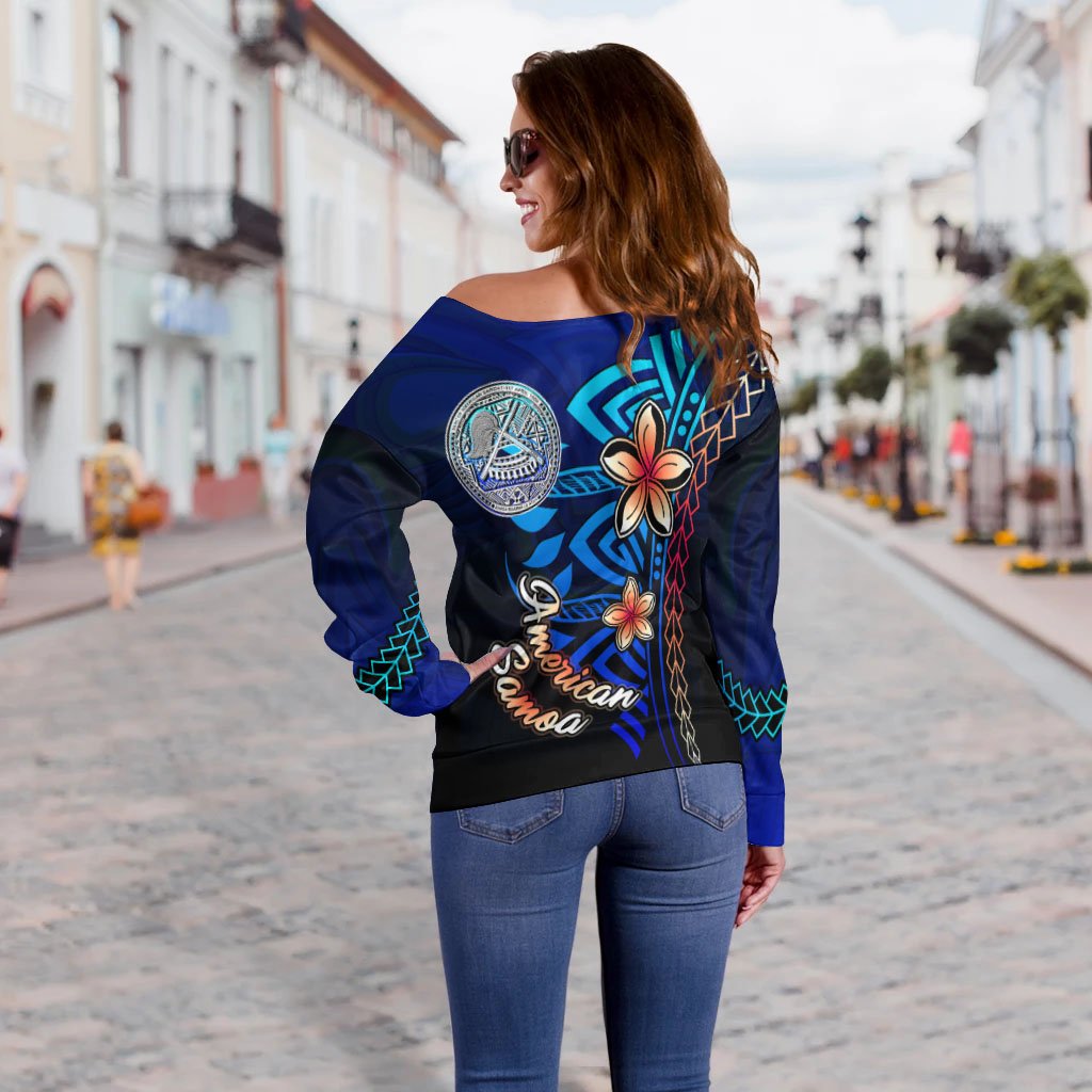 American Samoa Women's Off Shoulder Sweater - Vintage Tribal Mountain - Polynesian Pride