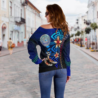 American Samoa Women's Off Shoulder Sweater - Vintage Tribal Mountain - Polynesian Pride