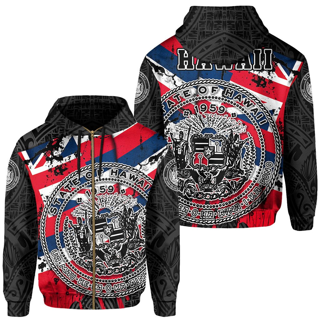 Hawaii State Hoodie (Zipper) My Blood Unisex Black - Polynesian Pride