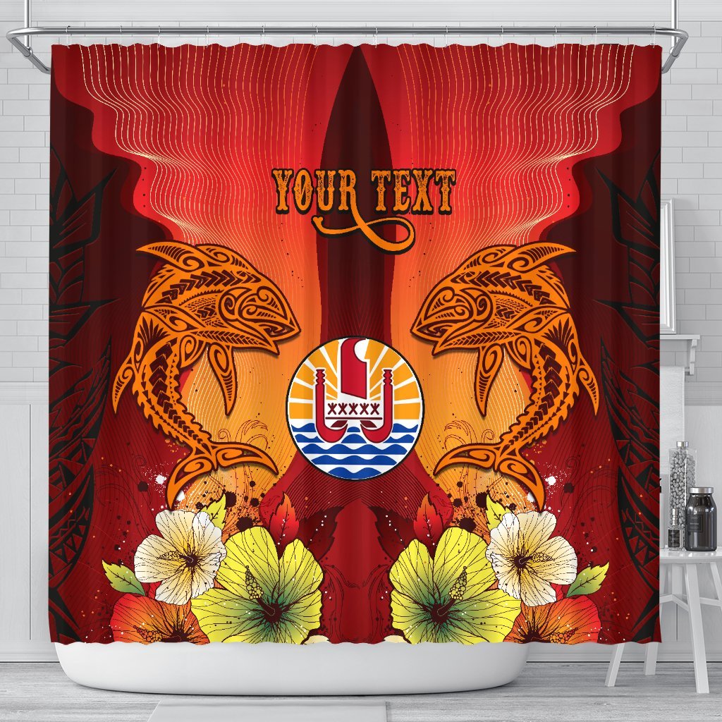 Tahiti Custom Personalised Shower Curtains - Tribal Tuna Fish 177 x 172 (cm) Orange - Polynesian Pride