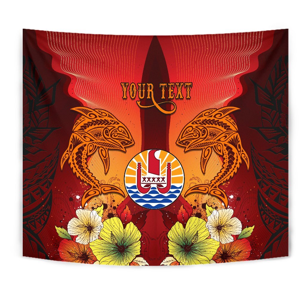 Tahiti Custom Personalised Tapestries - Tribal Tuna Fish Wall Tapestry Orange - Polynesian Pride