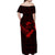 New Zealand Maori Off Shoulder Long Dress Heart of Silver Fern Map and Kiwi Red LT13 - Polynesian Pride